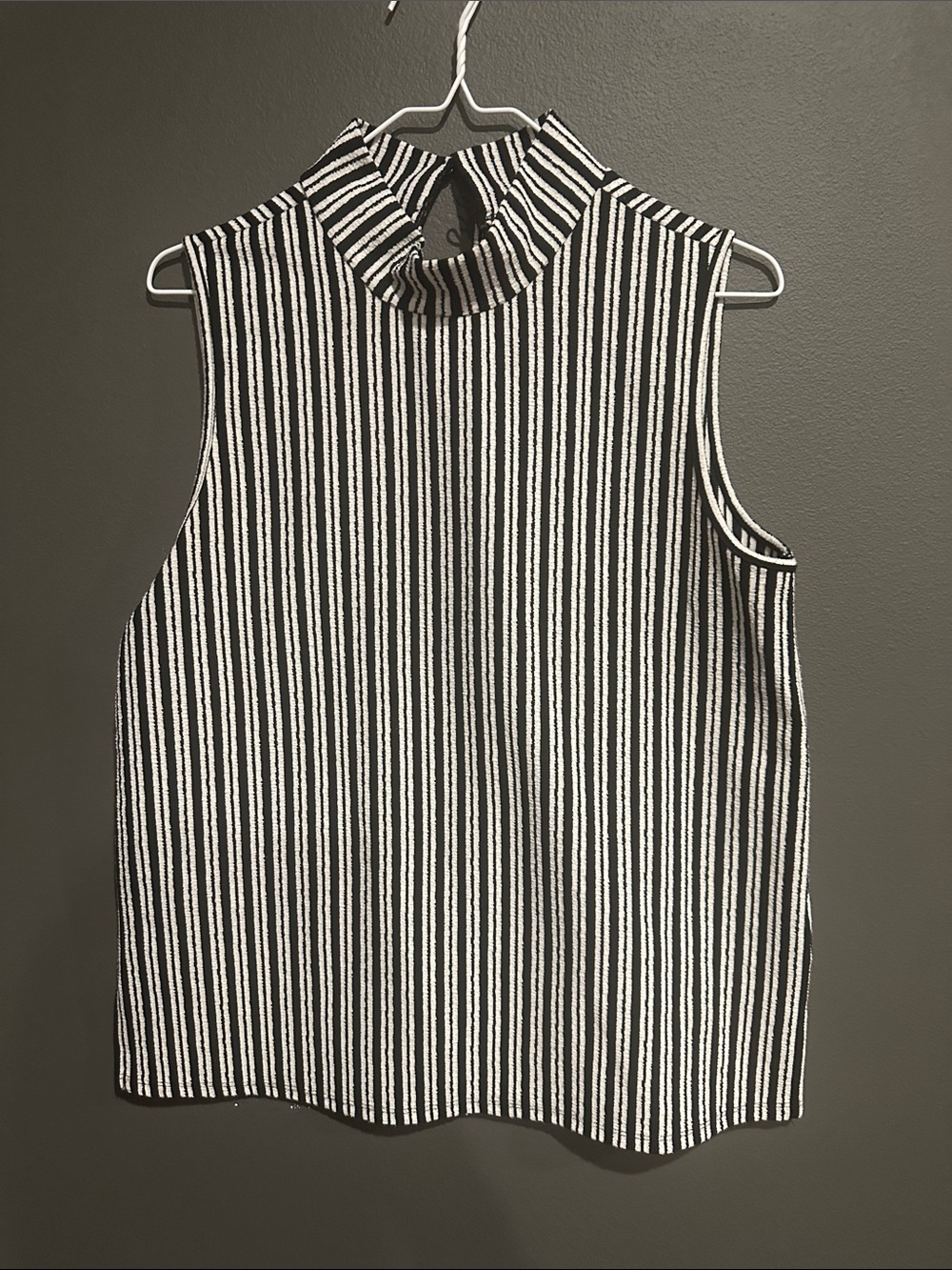 Cable & Gauge Black and White Striped Mock Neck Tank